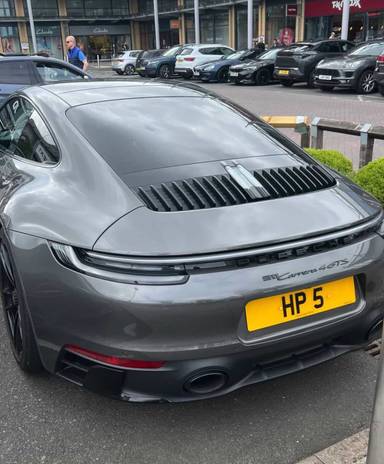UK Number Plate HP 5 on a 2023 Grey Porsche 911 Carrera 4 Gts S-A