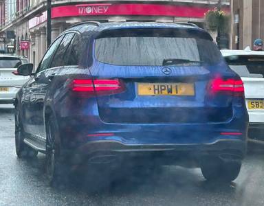 UK Number Plate HPW 1 on a 2018 Blue Mercedes-Benz GLC
