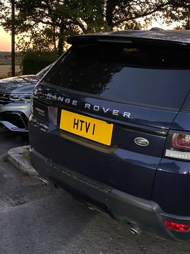 UK Number Plate HTV 1 on a 2023 Blue Land Rover Range Rover Sprt Dyn Se Phev A