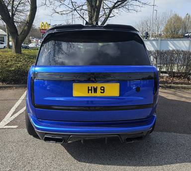 UK Number Plate HW 9 on a 2024 Blue Land Rover