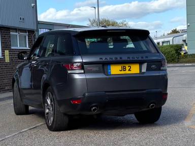 UK Number Plate JB 2 on a 2014 Grey Land Rover Range Rover Sport