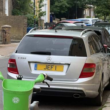 UK Number Plate JEF 1 on a 2009 Silver Mercedes C