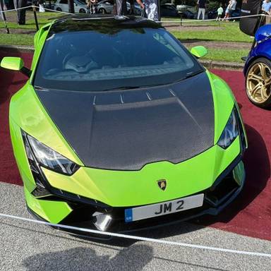UK Number Plate JM 2 on a 2024 Green Lamborghini Huracan Tecnica 4x2 S-A