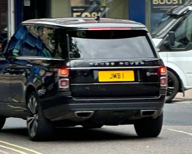 UK Number Plate JMB 1 on a 2020 Black Land Rover Range Rover Sport