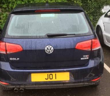UK Number Plate JO 1 on a 2015 Blue Volkswagen Golf
