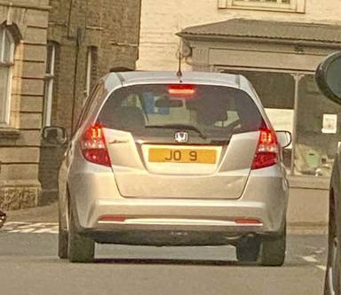UK Number Plate JO 9 on a 2015 Silver Honda Jazz
