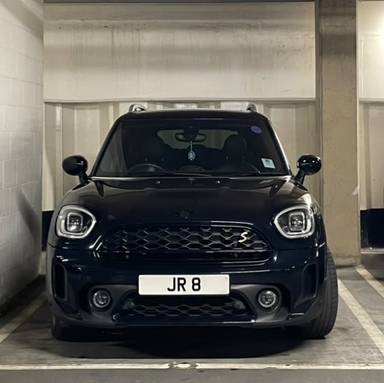 UK Number Plate JR 8 on a 2022 Blue Mini Cooper S