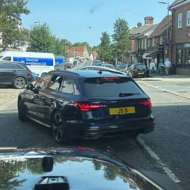 UK Number Plate JS 9 on a 2023 Blue Audi A4 S Ln Blk Ed 35 Tfsi Mhev Sa