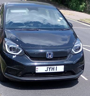 UK Number Plate JYH 1 on a 2022 Black Honda Jazz Sr I-Mmd Cvt