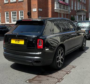 UK Number Plate K 10 on a 2022 Black Rolls Royce Cullinan Black Badge Auto