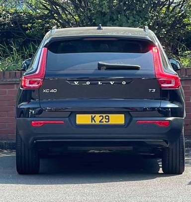 UK Number Plate K 29 on a 2021 Black Volvo Xc40