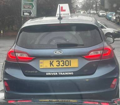 UK Number Plate K 3301 on a 2019 Blue Ford Fiesta