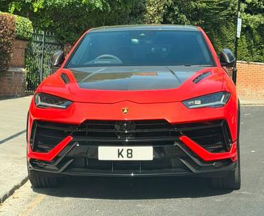 UK Number Plate K 8 on a 2024 Orange Lamborghini Urus V8 Performante Auto