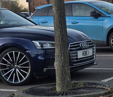 UK Number Plate KBE 1 on a 2019 Blue Audi A5