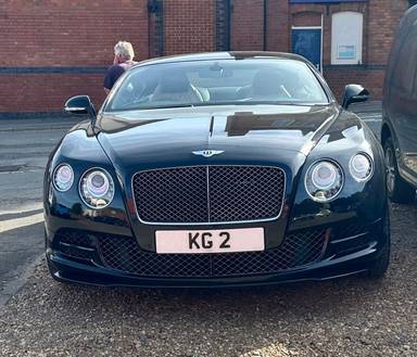 UK Number Plate KG 2 on a 2014 Black Bentley Continental