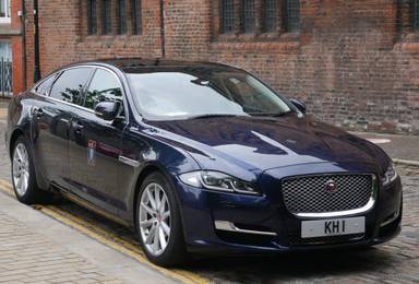 UK Number Plate KH 1 on a 2016 Blue Jaguar XJ