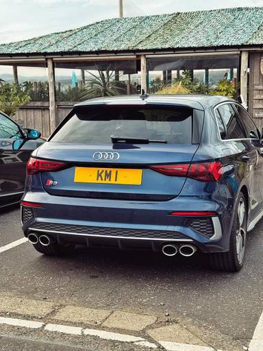 UK Number Plate KM 1 on a 2022 Blue Audi S3 Tfsi Quattro S-A