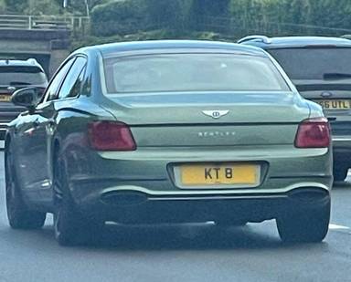 UK Number Plate KT 8 on a 2020 Green Bentley Continental Flying Spur W12 A