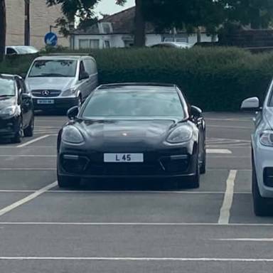 UK Number Plate L 45 on a 2023 Black Porsche Panamera 4s Ehyb Spt Tour Sa