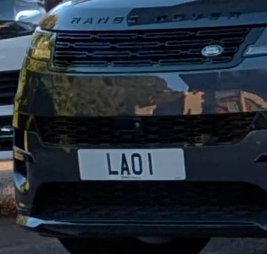 UK Number Plate LAO 1 on a 2023 Blue Land Rover R-Rover Sport Frst Ed D Mhev A