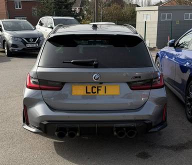 UK Number Plate LCF 1 on a 2023 Grey BMW M3 Competition M Xdrive Auto