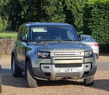 UK Number Plate LF 7 on a 2022 Green Land Rover Defender Hard Top Se D Mhev A