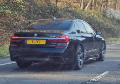 UK Number Plate LJY 1 on a 2018 Black BMW 750