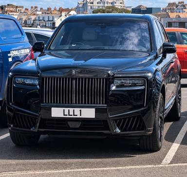 UK Number Plate LLL 1 on a 2024 Black Rolls Royce Cullinan Black Badge Auto