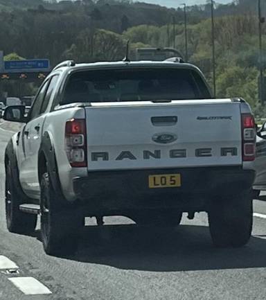 UK Number Plate LO 5 on a 2019 Silver Ford Ranger
