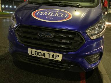 UK Number Plate LO04 TAP on a 2022 White Ford Transit Custom 280 Trend Eblue