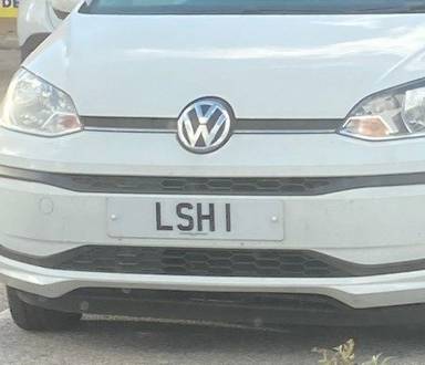 UK Number Plate LSH 1 on a 2017 White Volkswagen UP