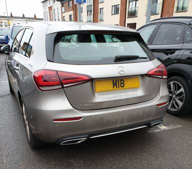 UK Number Plate M 18 on a 2019 Silver Mercedes-Benz A
