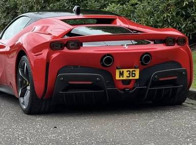 UK Number Plate M 36 on a 2021 RED Ferrari Sf90 Stradale S-A