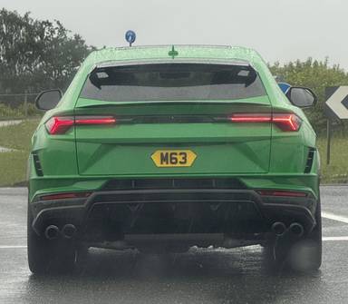 UK Number Plate M 63 on a 2025 Green Lamborghini Urus V8 Performante Auto