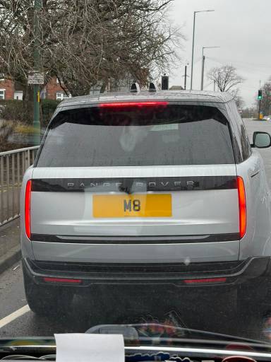 UK Number Plate M 8 on a 2025 Silver Land Rover Range Rover Autobio Phev Auto