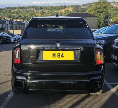 UK Number Plate M 84 on a 2024 Black Rolls Royce Cullinan Black Badge Auto