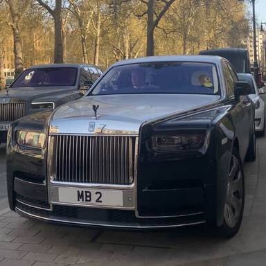 UK Number Plate MB 2 on a 2022 Black Rolls Royce Phantom