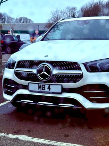 UK Number Plate MB 4 on a 2019 White Mercedes-Benz GLE