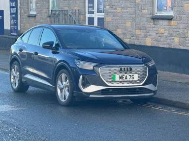 UK Number Plate MEA 7S on a 2025 Blue Audi Q4 E-Tron S Line 45
