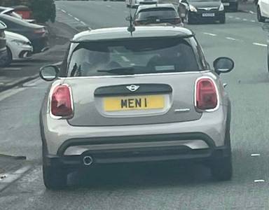 UK Number Plate MEN 1 on a 2022 Grey Mini Cooper