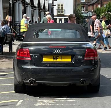 UK Number Plate MF 1 on a 2008 Black Audi A4