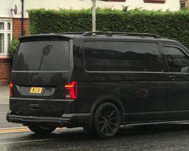 UK Number Plate MJ 4 on a 2020 Black Volkswagen Transporter
