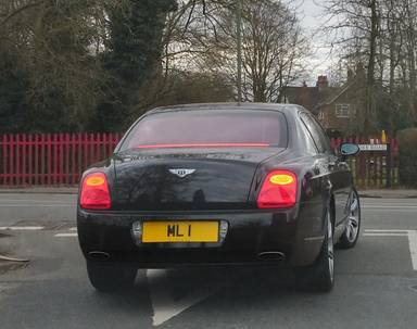 UK Number Plate ML 1 on a 2006 Black Bentley Continental