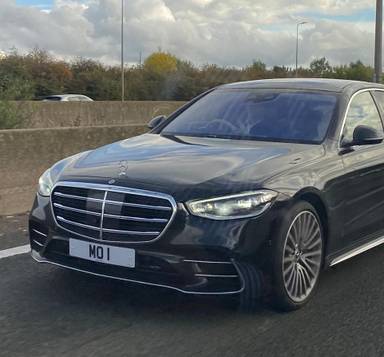 UK Number Plate MO 1 on a 2022 Black Mercedes-Benz S 350 L Amg Ln Prem + Exec D A