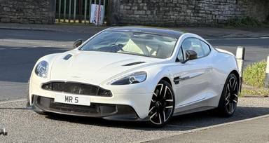 UK Number Plate MR 5 on a 2017 White Aston Martin Vanquish