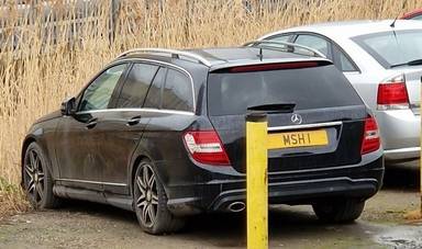 UK Number Plate MSH 1 on a 2013 Black Mercedes-Benz C