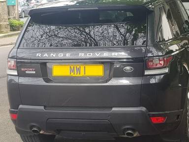 UK Number Plate MW 1 on a 2018 Grey Land Rover Range Rover Sport
