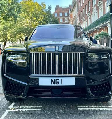 UK Number Plate NG 1 on a 2025 Black Rolls Royce Cullinan Black Badge Auto