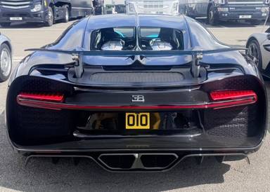 UK Number Plate O 10 on a 2018 Black Bugatti Chiron
