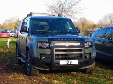 UK Number Plate O 3 on a 2022 Green Land Rover Defender X D Mhev Auto